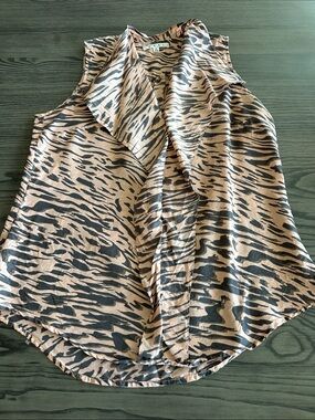 CAbi Pink and Grey Animal-Print Sleeveless Top